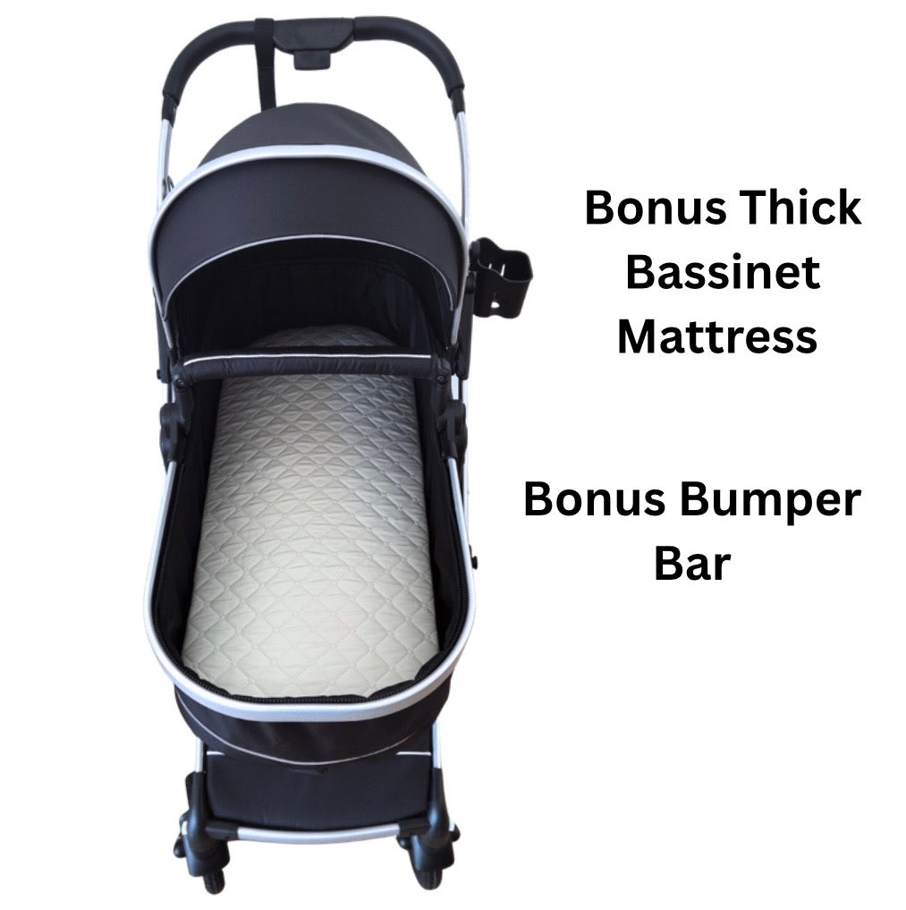 Legacy Travel System - Stroller + Bassinet + Capsule with Mattress and Food Tray - Pink Skin