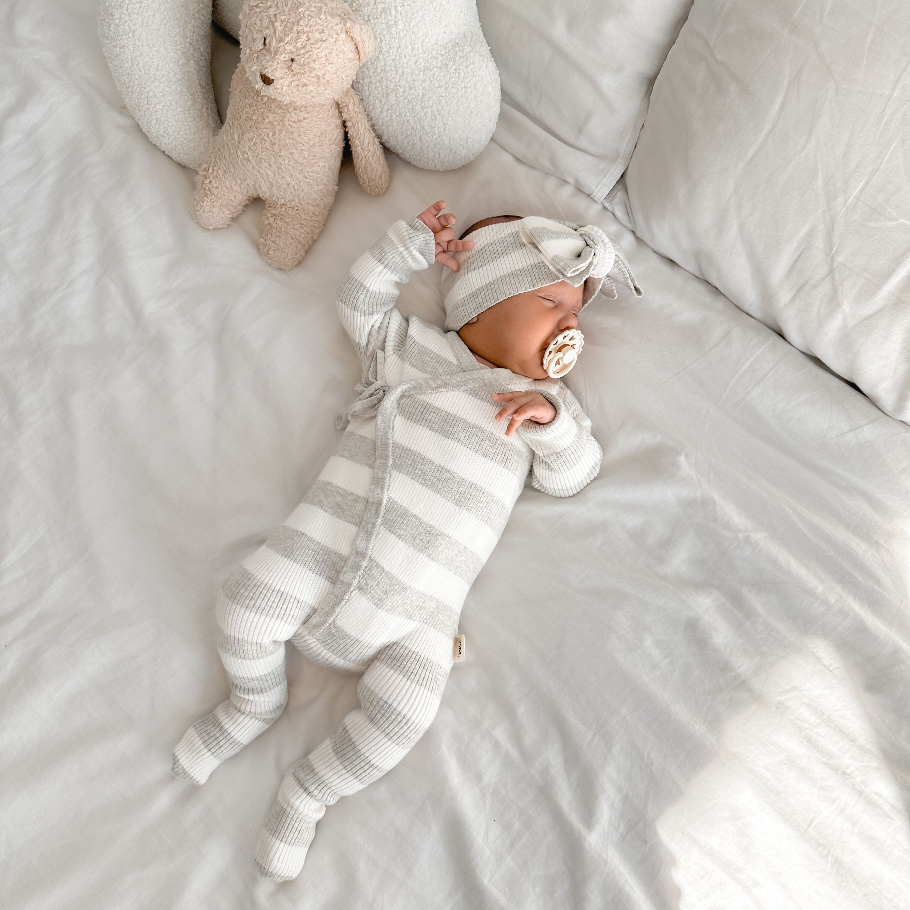 PREORDER -Basics ribbed knit onesie- Milk and mist stripe- PREORDER
