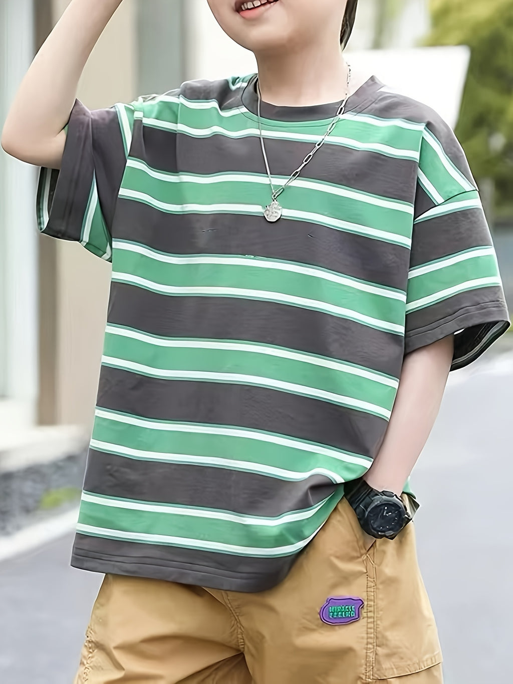 New Boys' Striped Short-Sleeved T-Shirt Summer Fashion Round Neck Summer Versatile And Stylish T