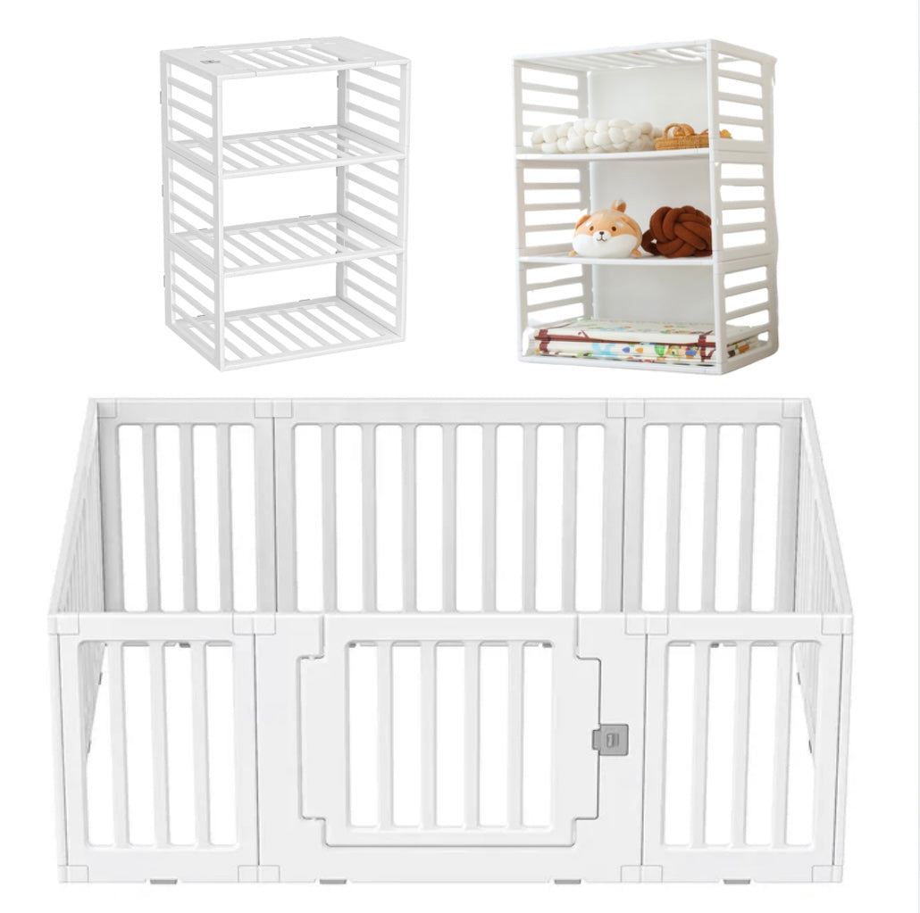 2 in 1 Convertible Baby Playpen 10 pieces & Storage Rack