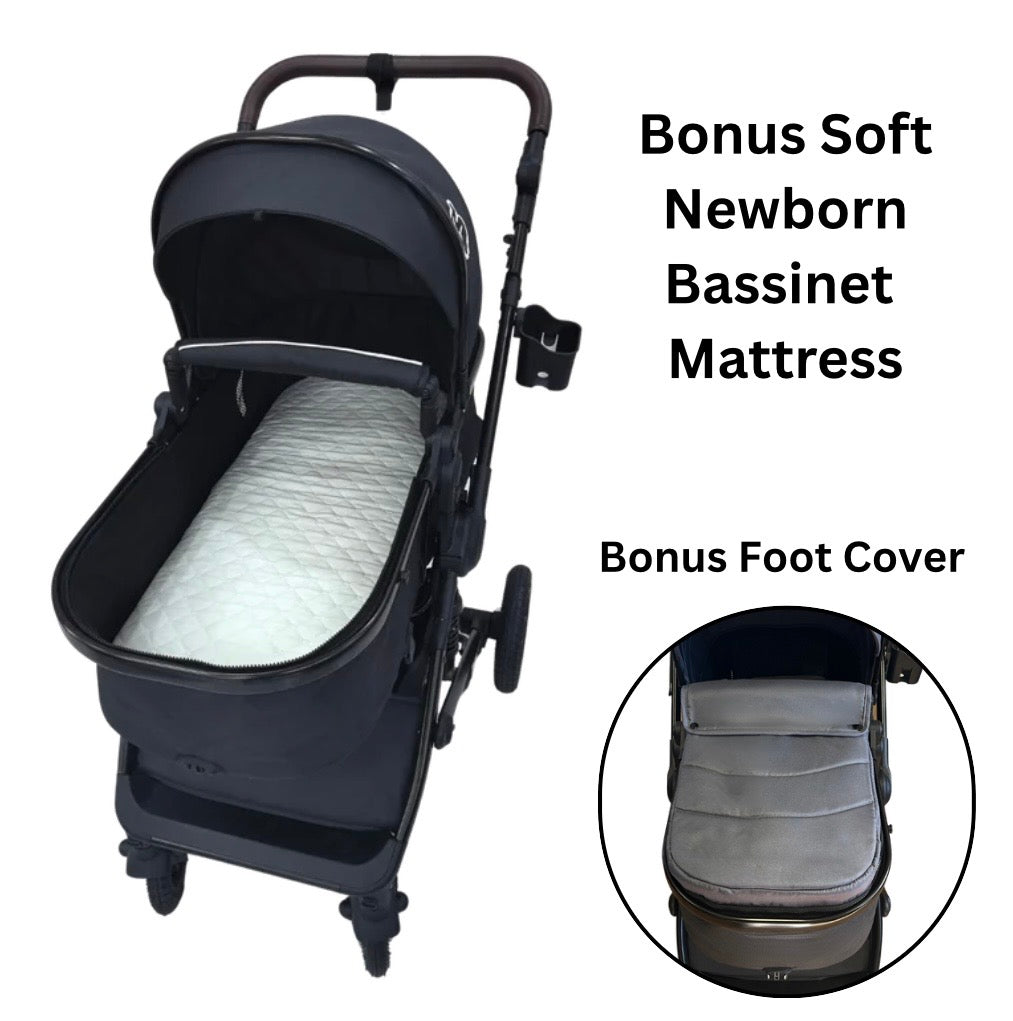 Supra Black - 3in1 Stroller Buggy + Bassinet + Capsule Travel System with Sunshade Sets and Food Tray & Grey Colour Pack