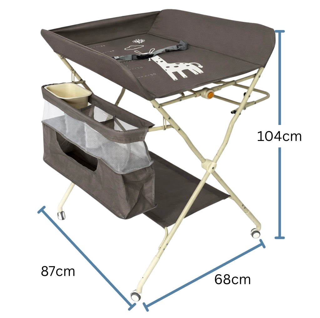 Foldable Baby Changing Table with Storage, Water Basin & Clothes Line
