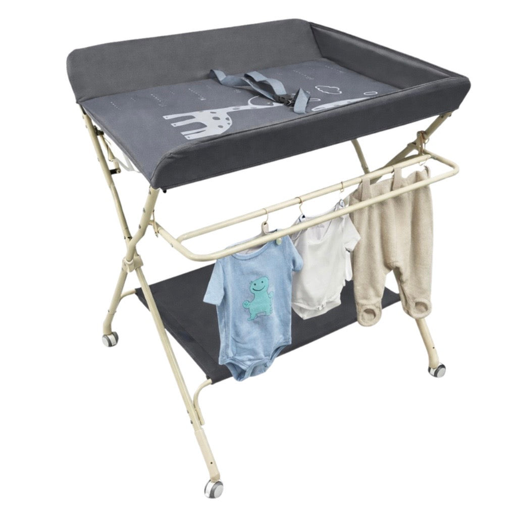 Foldable Baby Changing Table with Storage, Water Basin & Clothes Line