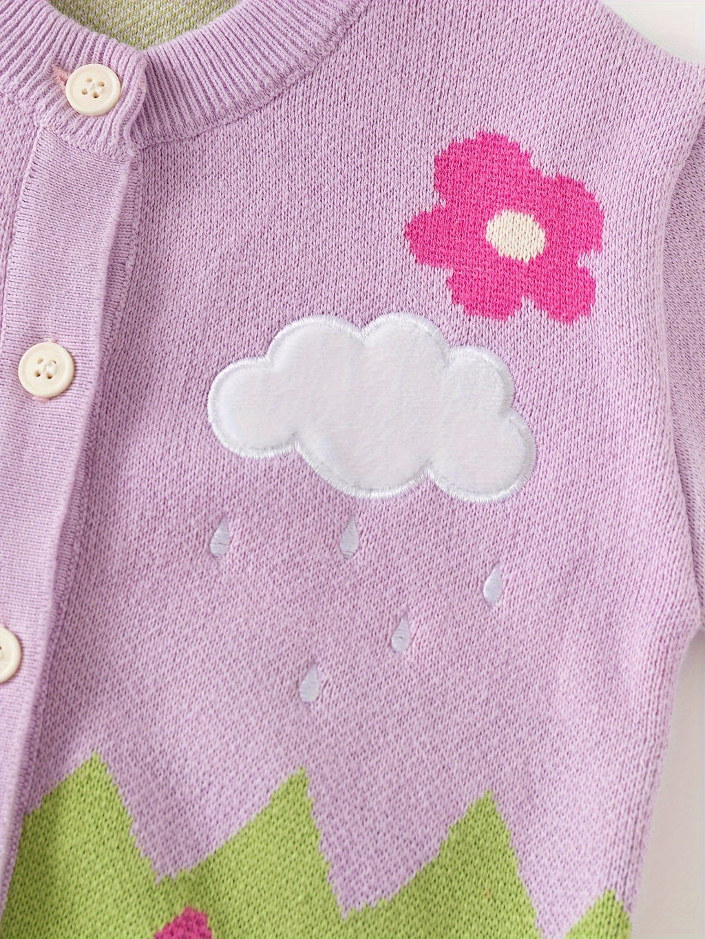 Pastoral Jacquard Girls' Knit Cardigan Pure Cotton
