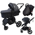 Supra Black - 3in1 Stroller Buggy + Bassinet + Capsule Travel System with Sunshade Sets and Food Tray & Grey Colour Pack