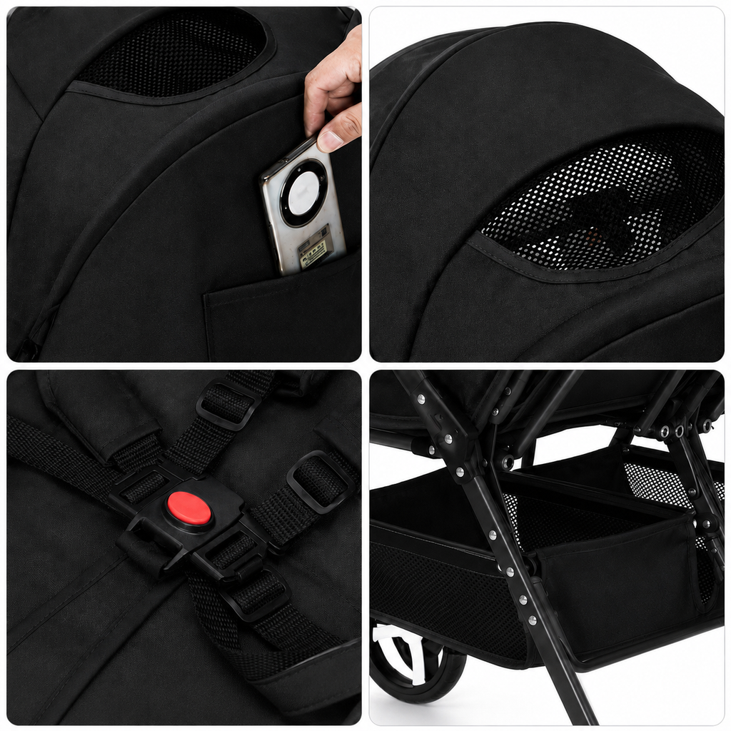 TwinGo Black 2-Way Folding Compact Double / Twin Stroller + Rain Cover