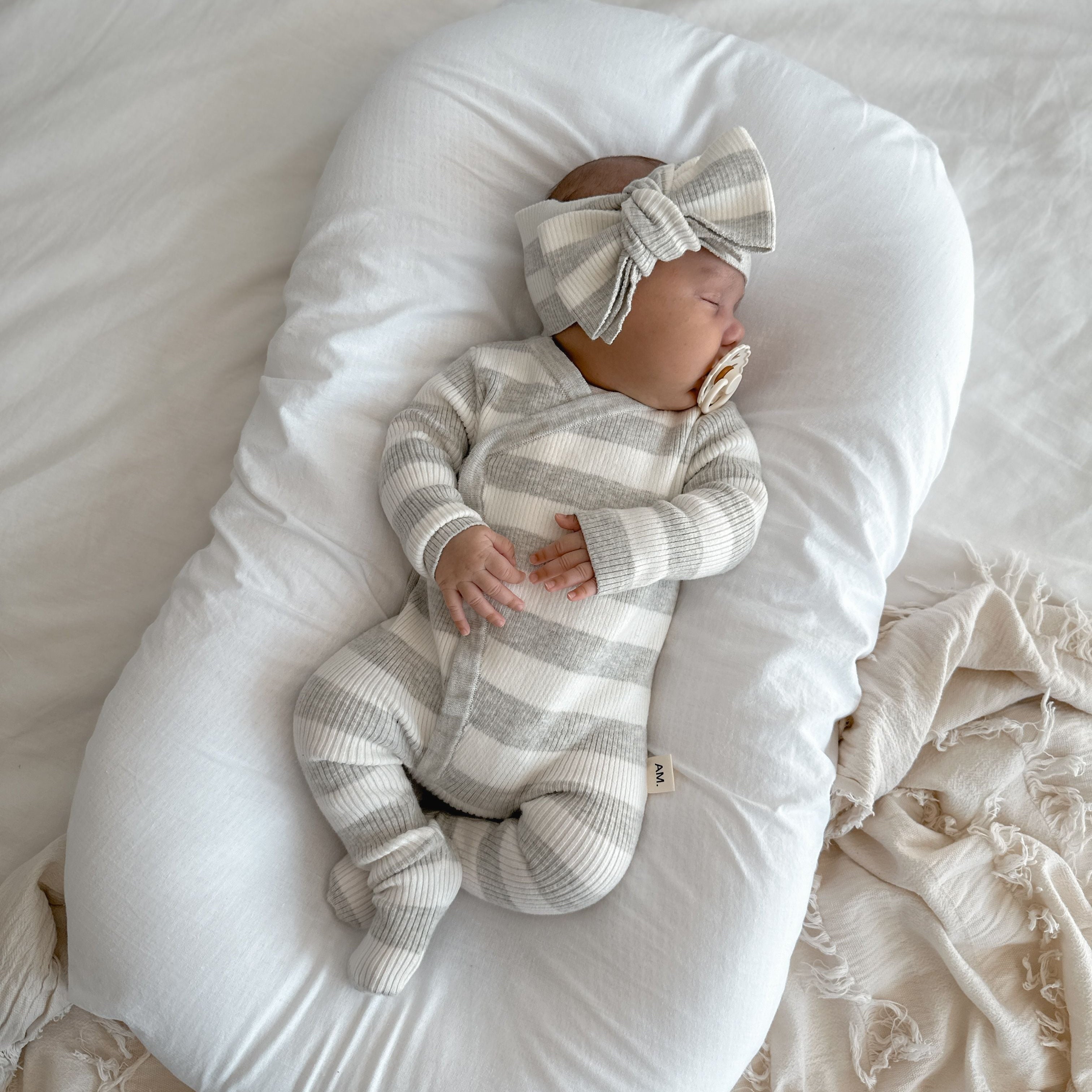 PREORDER -Basics ribbed knit onesie- Milk and mist stripe- PREORDER