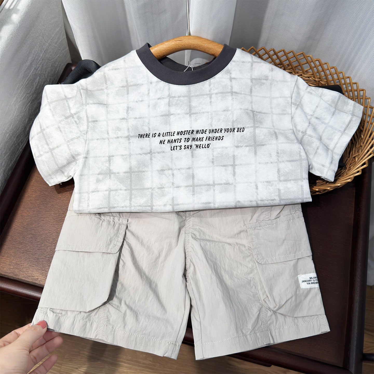 Boy's  Loose Two-Piece Set Casual Plaid Short Sleeve Kids