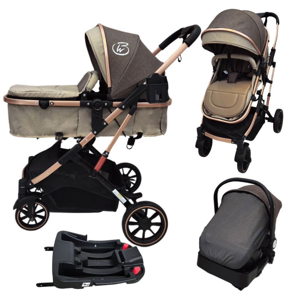 Preorder - Gold Series 3 in 1 Travel System - Stroller + Bassinet + Capsule with Food Tray - Beige/Gold