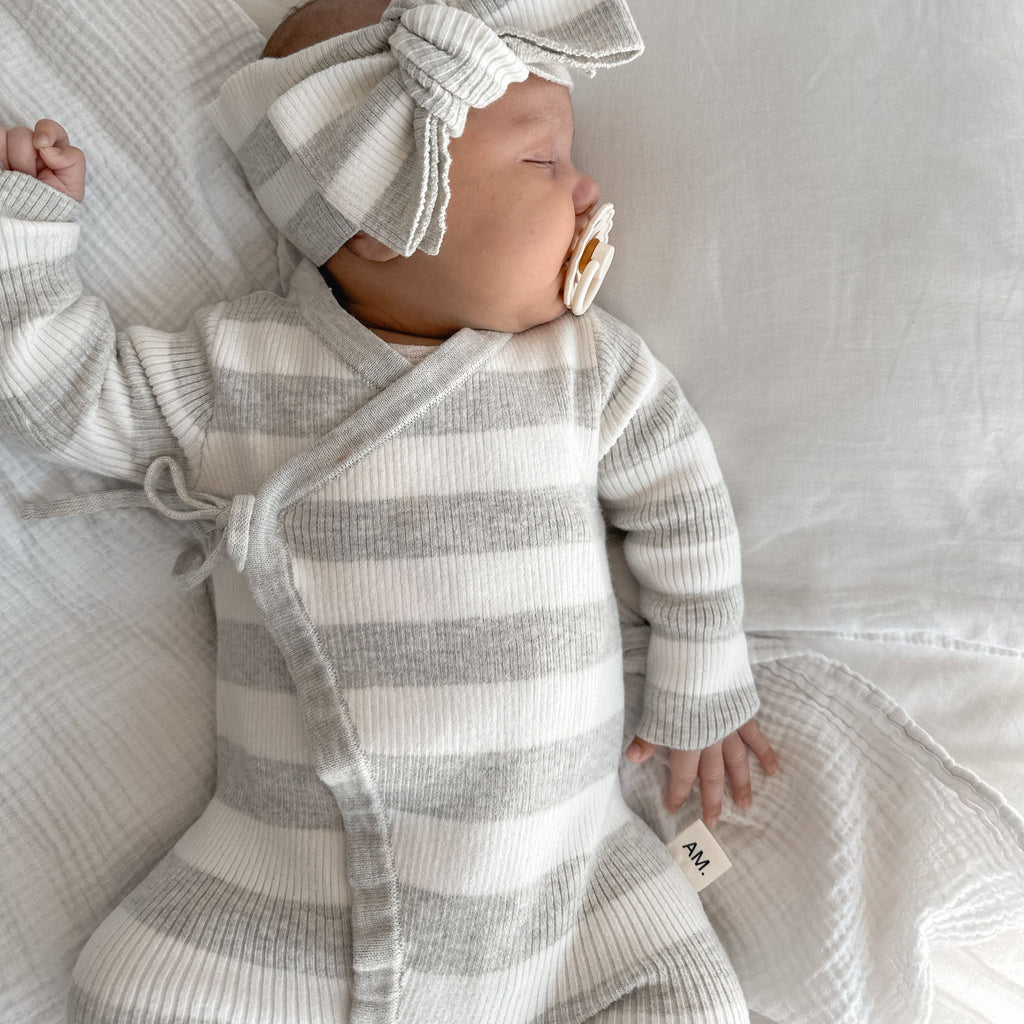 PREORDER -Basics ribbed knit onesie- Milk and mist stripe- PREORDER