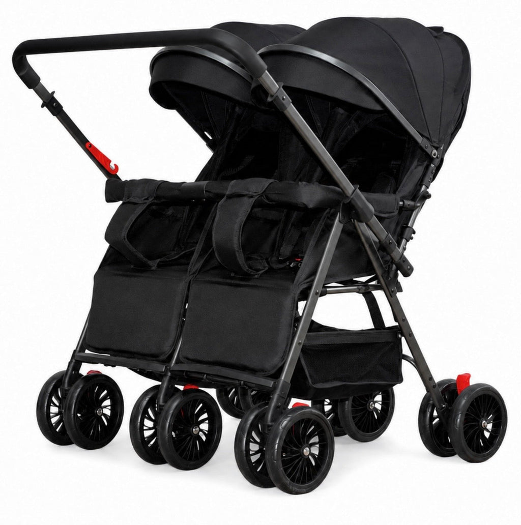 TwinGo Black 2-Way Folding Compact Double / Twin Stroller + Rain Cover