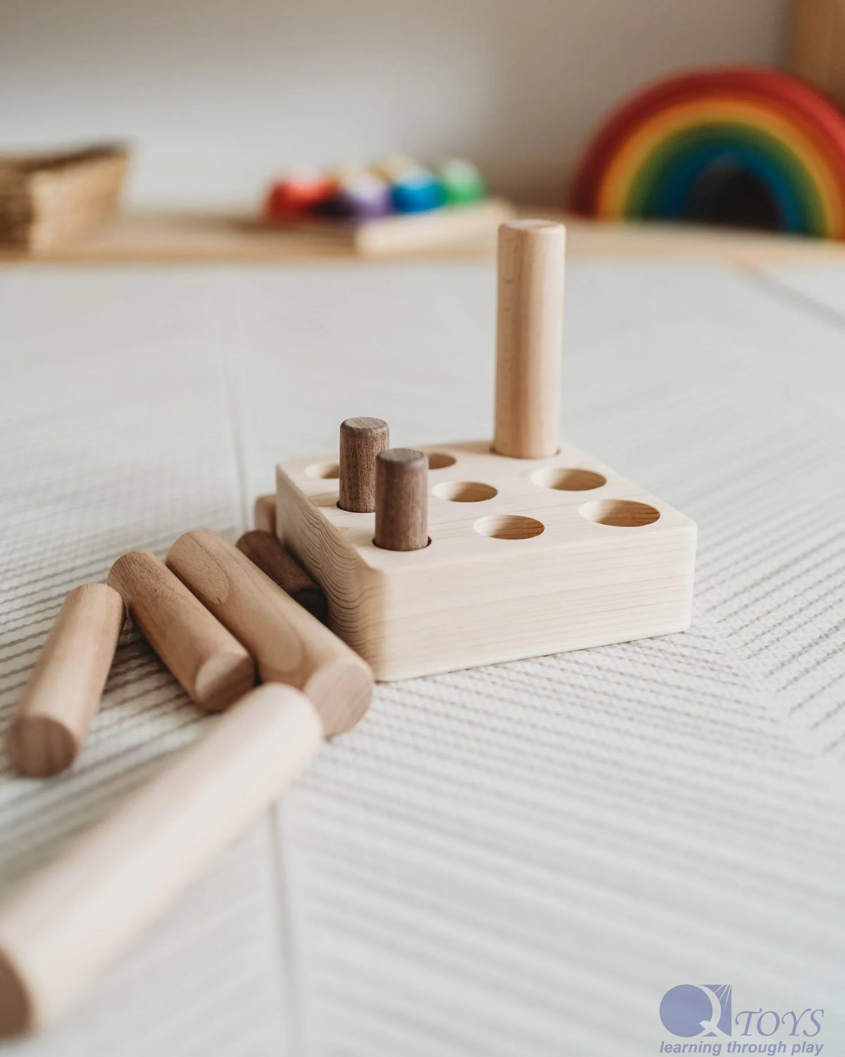 Wooden 9 Pole Puzzle - QToys | Wooden Toy NZ