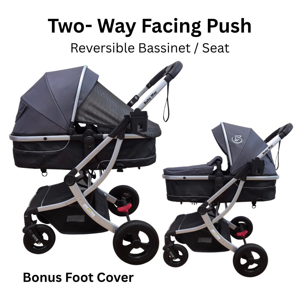 Legacy Travel System - Stroller + Bassinet + Capsule with Mattress and Food Tray - Grey Skin