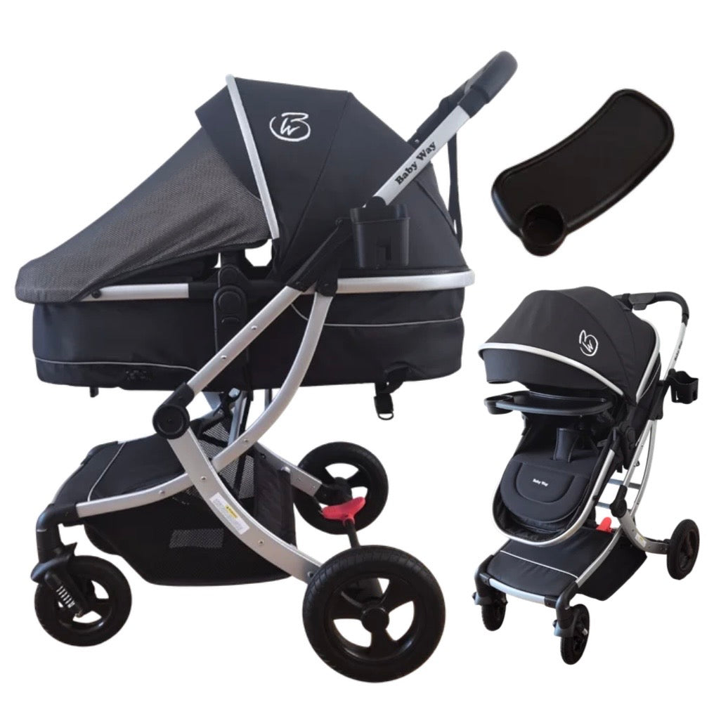Starla Silver with Pink Colour Pack – 2-in-1 Bassinet to Seat Stroller + Food Tray