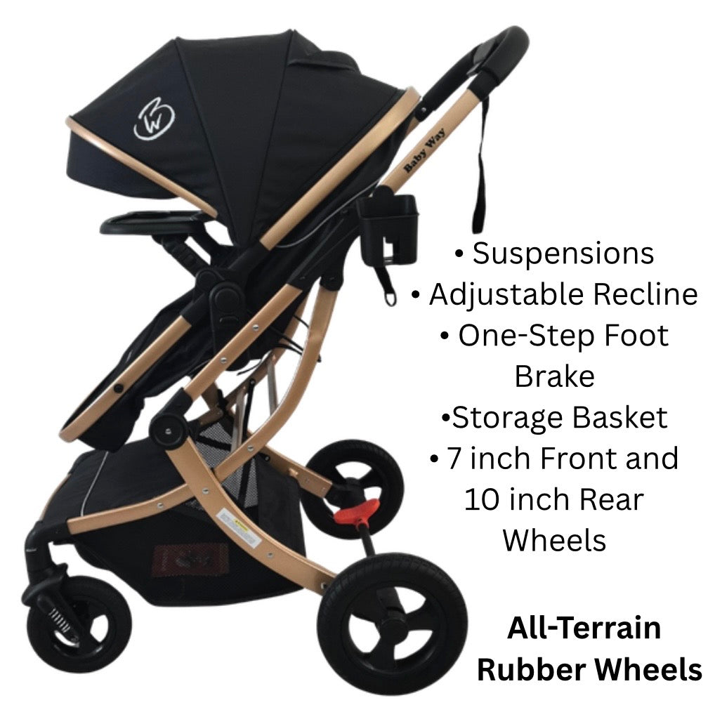 Starla Gold 2in1 Stroller – Bassinet to Seat All-Terrain Pram + Food Tray