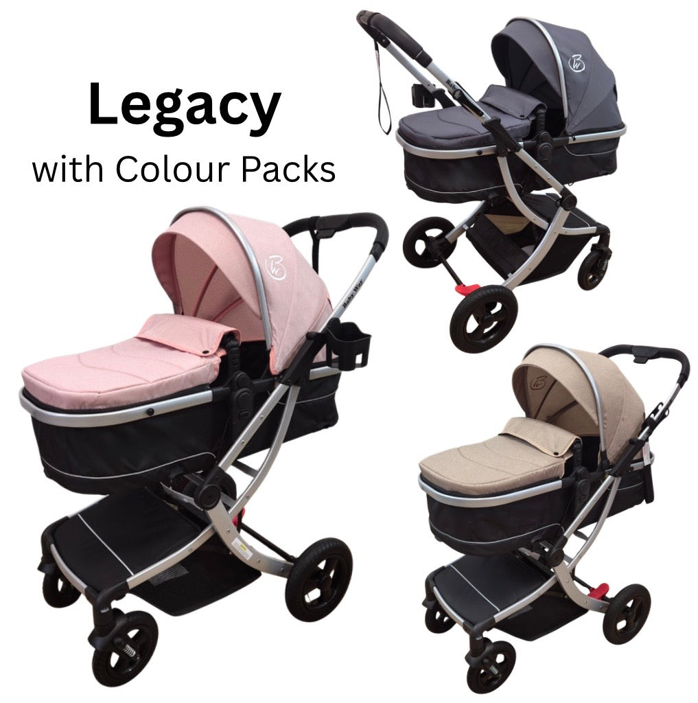 Legacy Travel System - Stroller + Bassinet + Capsule with Mattress and Food Tray - BLACK