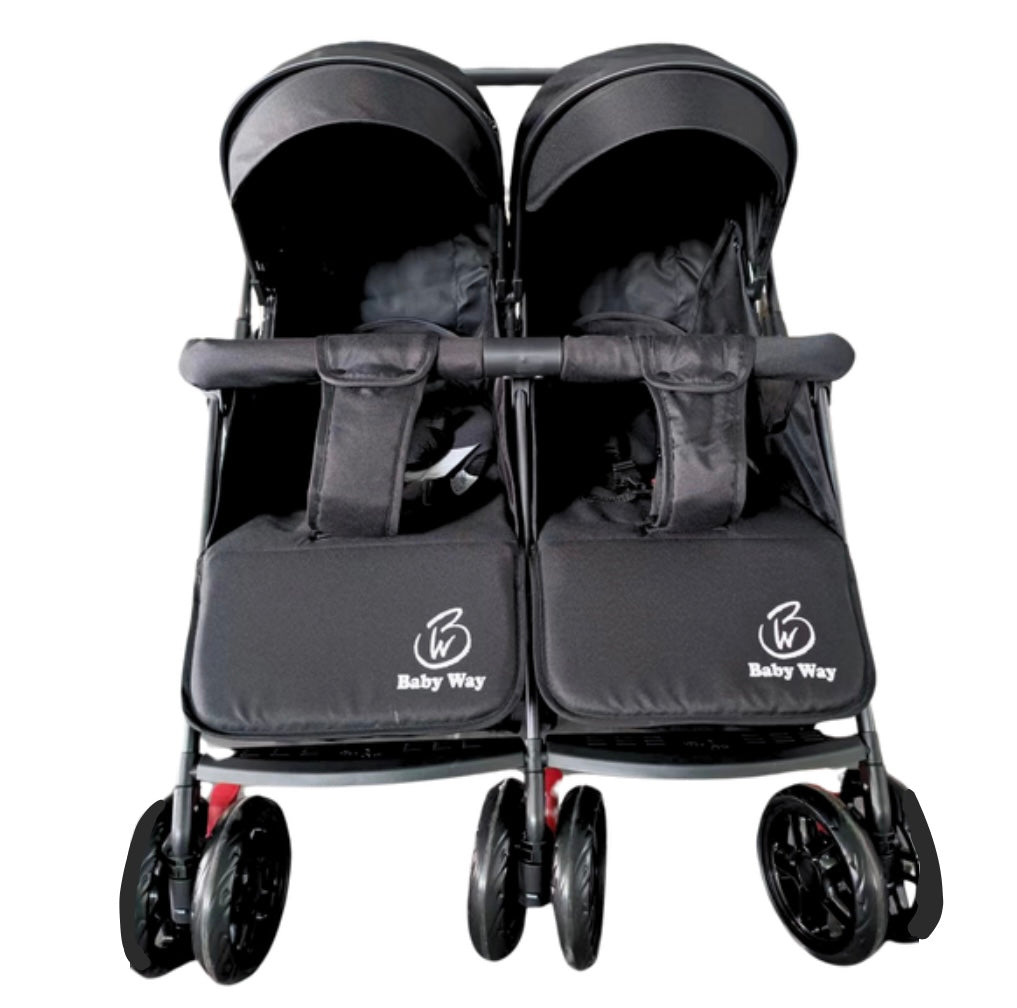 Black 2-Way Folding Compact Double / Twin Stroller + Rain Cover