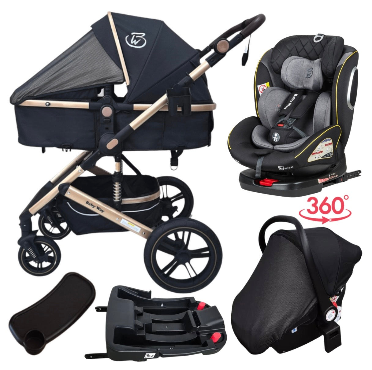 Preorder - Supra Gold Bundle - 4in1 Stroller Buggy + Bassinet + Capsule with ISOFIX Base Combo with 360 GoldSpin Rotating Convertible Car Seat
