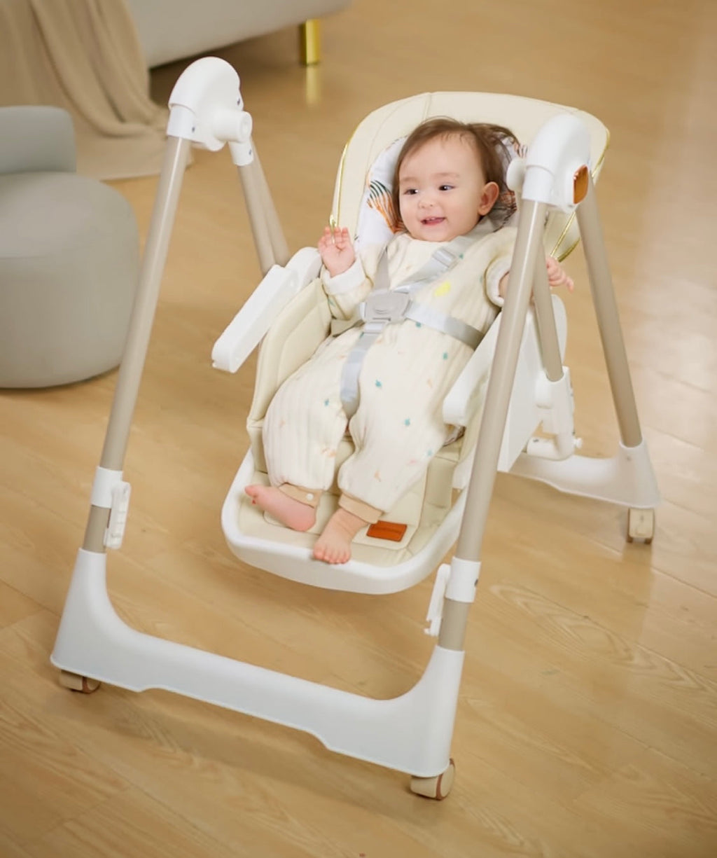 Jupiter Beige 2-in-1 High Chair & Swing, Height Adjustable and Recline