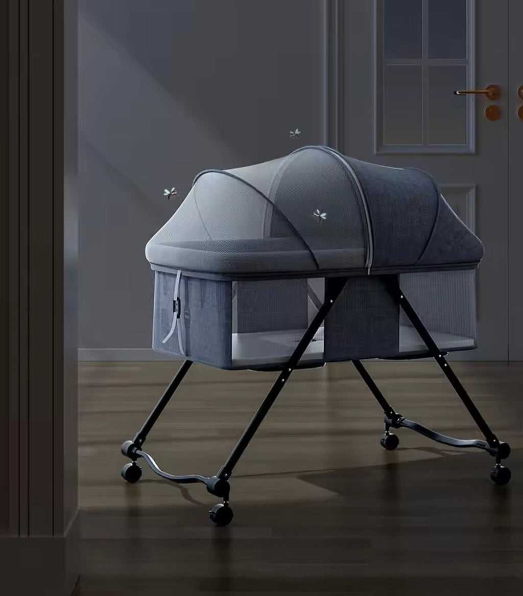 Luna Portable Compact Folding Baby Bassinet with Canopy and Locking Wheels