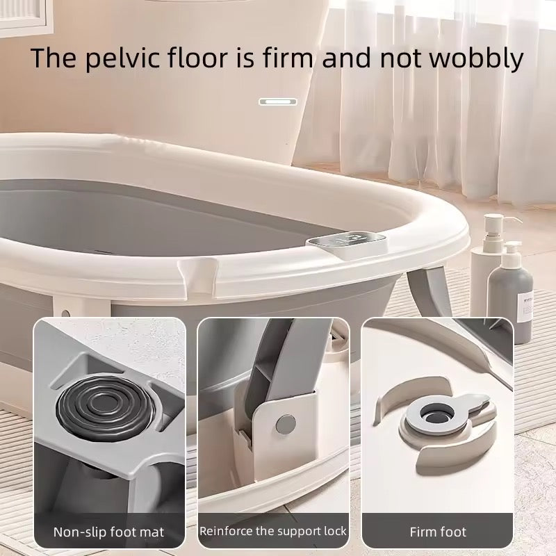 Foldable Baby Bath with Digital Thermometer & Newborn Support Rack - GREY