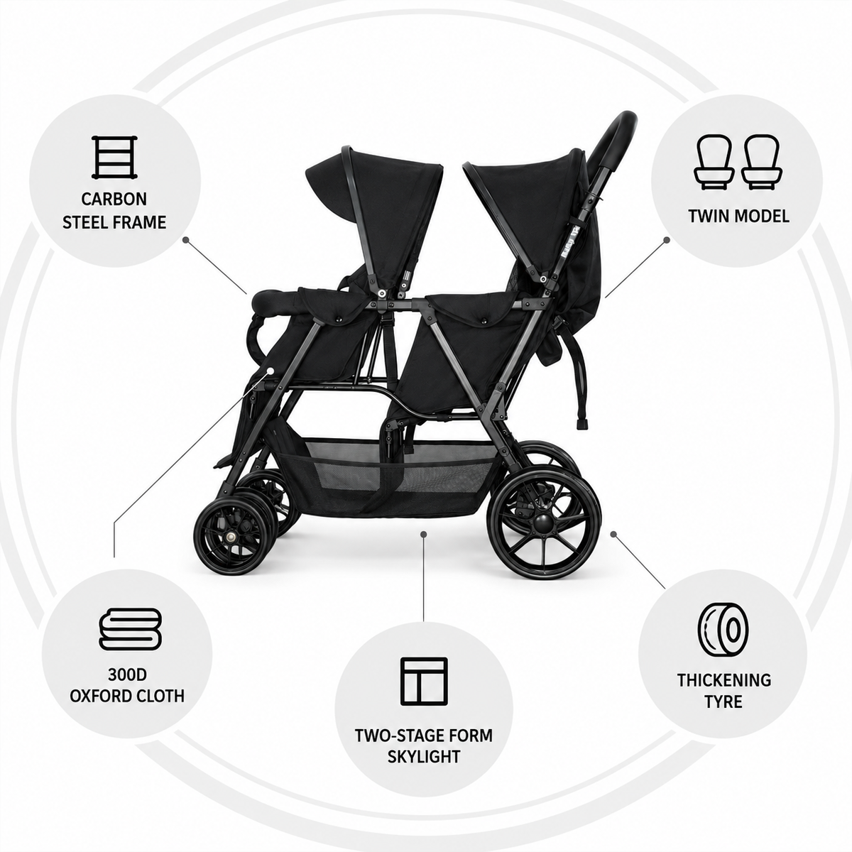 Duo Lite - Tandem Twin Compact Double Stroller with Rain Cover