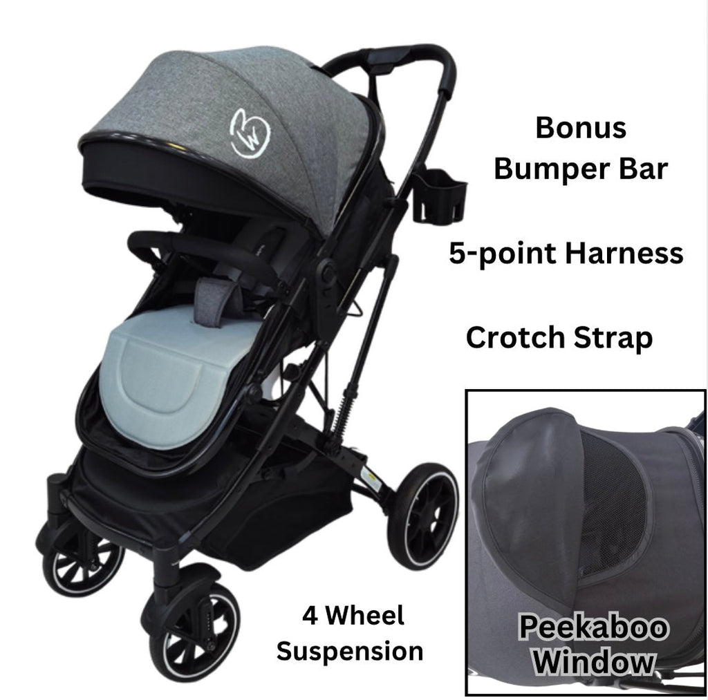 Preorder - Gold Series 3-in-1 Travel System - Bassinet + Stroller + Capsule with Food Tray - Grey/Black