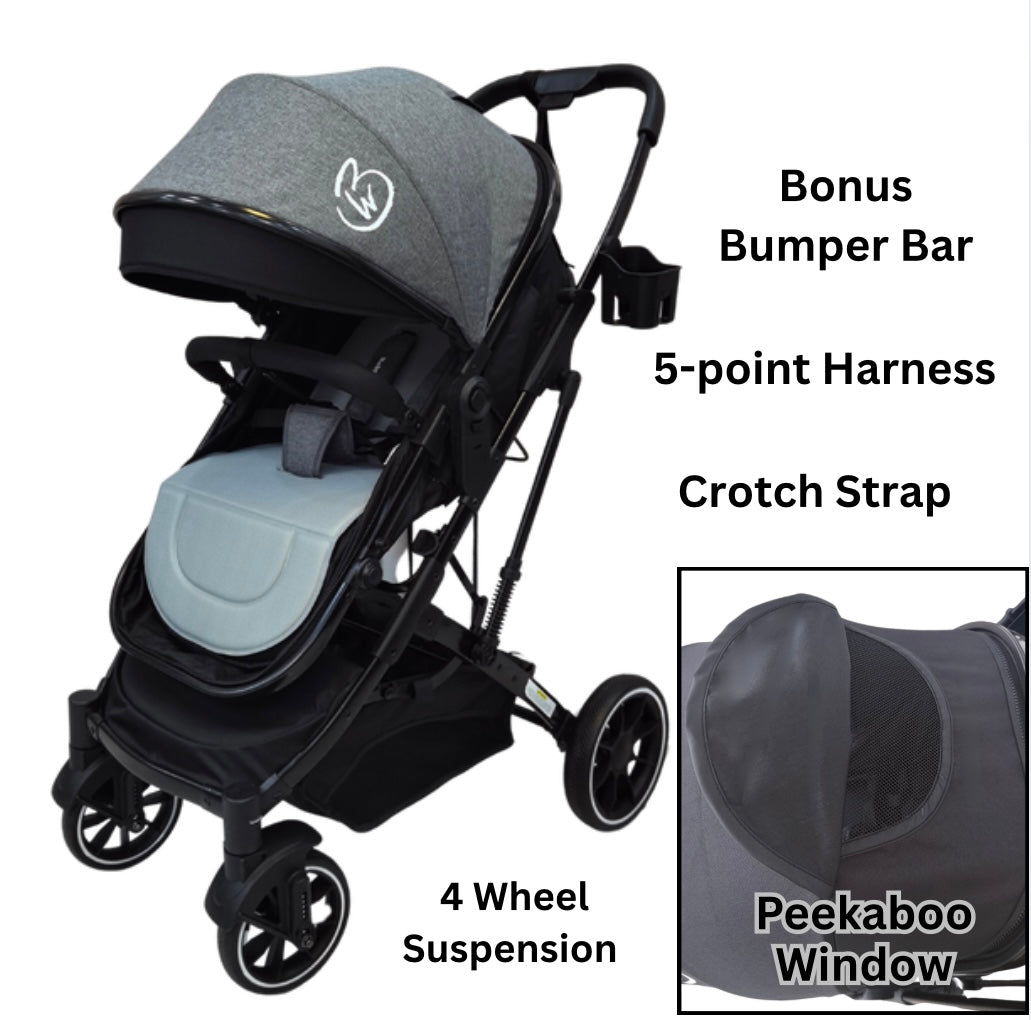 Preorder - Gold Series 3-in-1 Travel System - Bassinet + Stroller + Capsule with Food Tray - Grey/Black