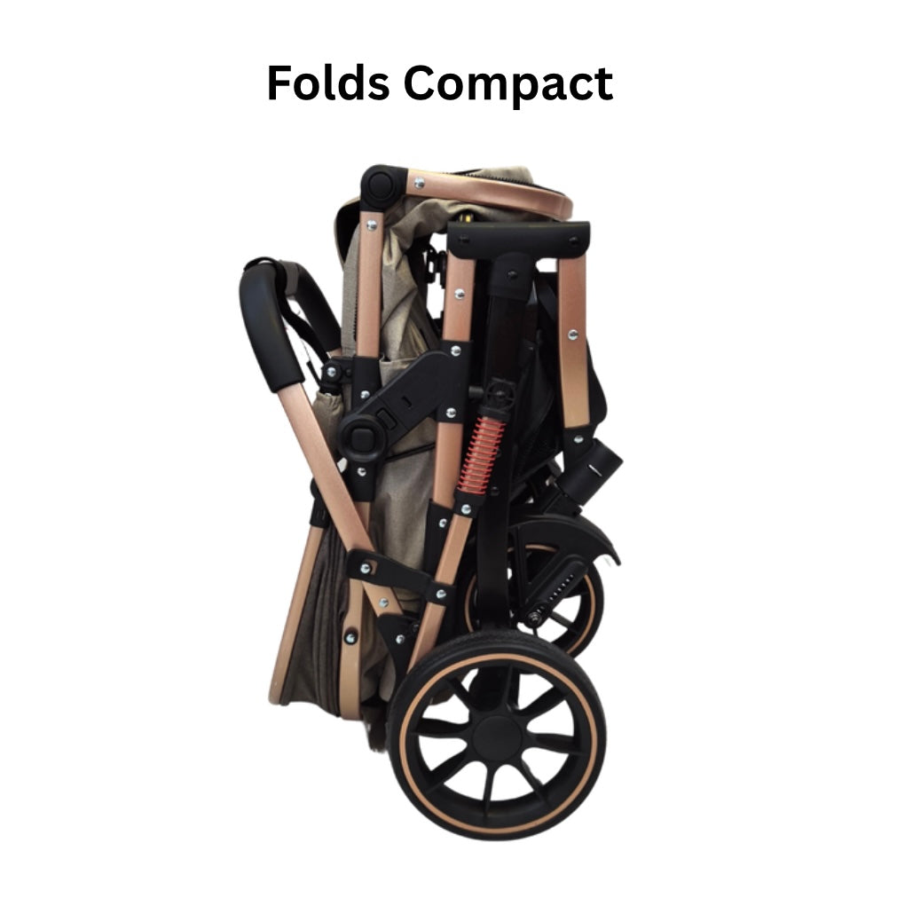 Preorder - Gold Series 3 in 1 Travel System - Stroller + Bassinet + Capsule with Food Tray - Beige/Gold
