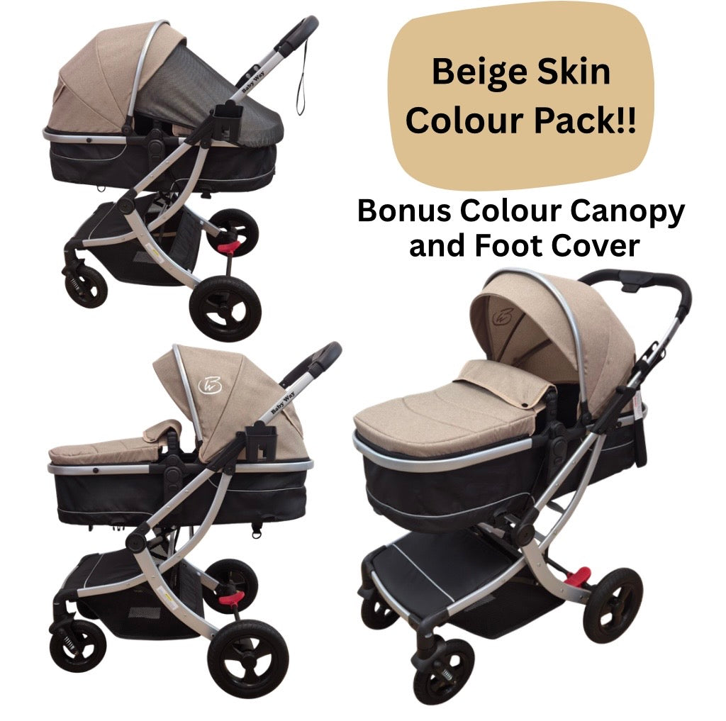 Starla Silver with Beige Colour Pack – 2-in-1 Bassinet to Seat Stroller + Food Tray