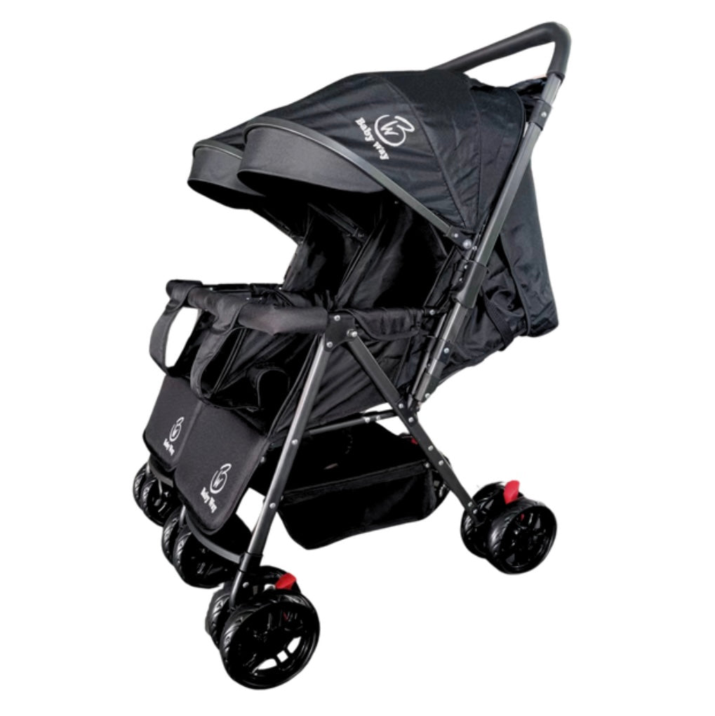 Black 2-Way Folding Compact Double / Twin Stroller + Rain Cover