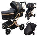 Preorder - Legacy Gold - 3in1 Stroller + Bassinet + Capsule Car Seat Combo with Mattress, Sunshades, Food Tray and Grey Skin