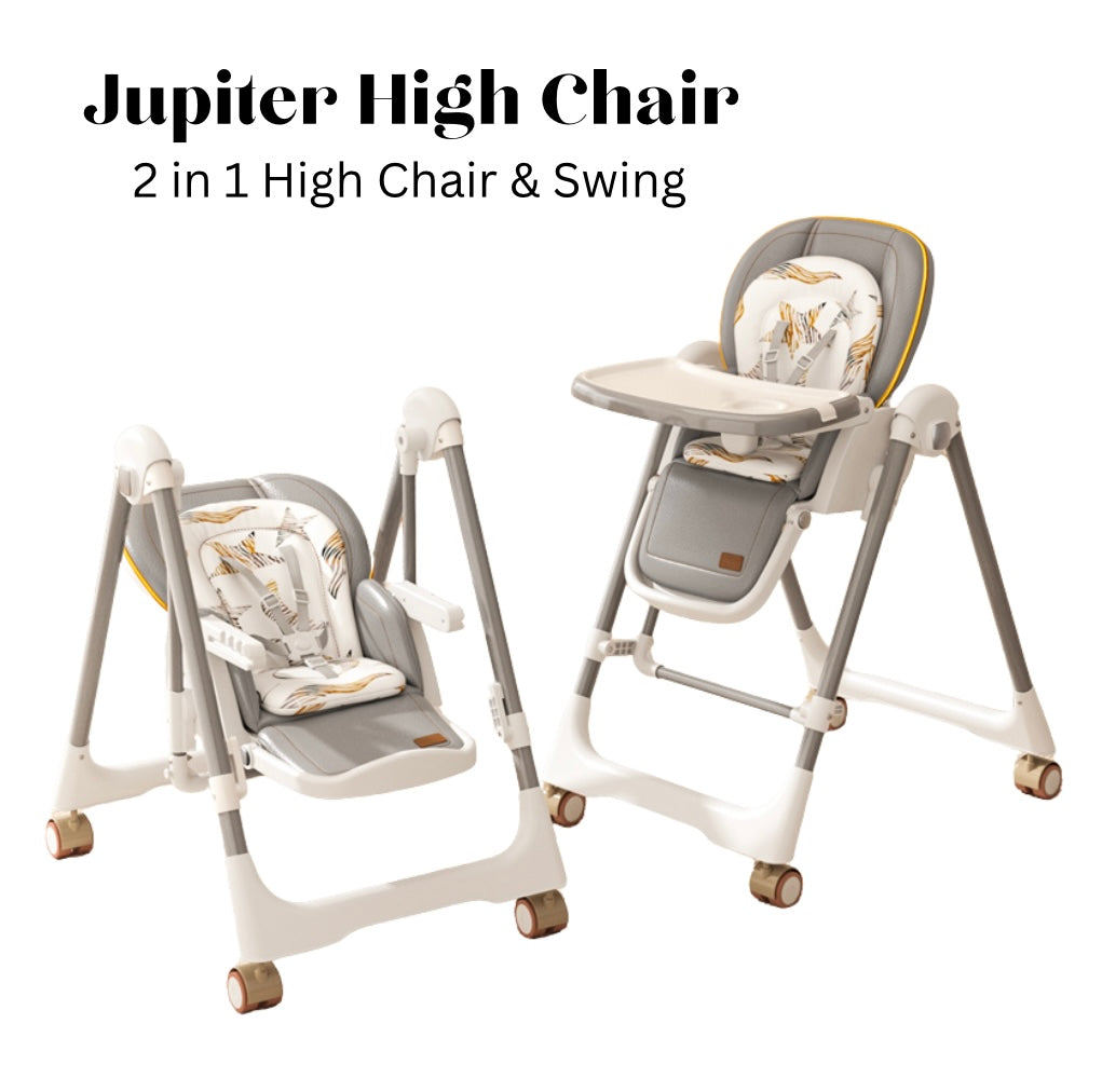 Jupiter Grey 2-in-1 Baby High Chair & Swing, Height Adjustable and Recline