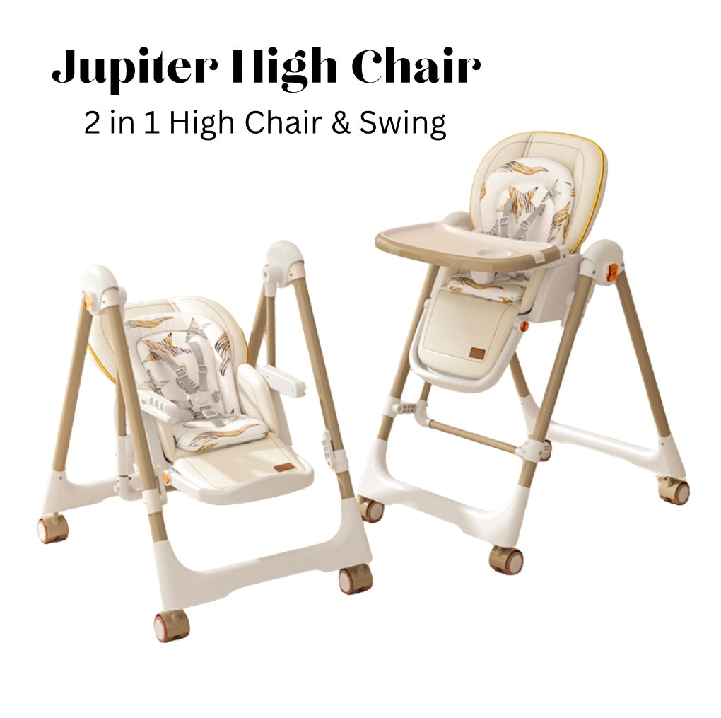 Jupiter Beige 2-in-1 High Chair & Swing, Height Adjustable and Recline