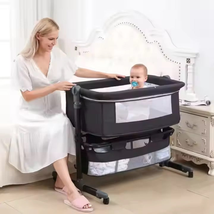 Lucca Baby Bassinet Cradle Co-Sleeper Bed with Canopy and Storage Basket