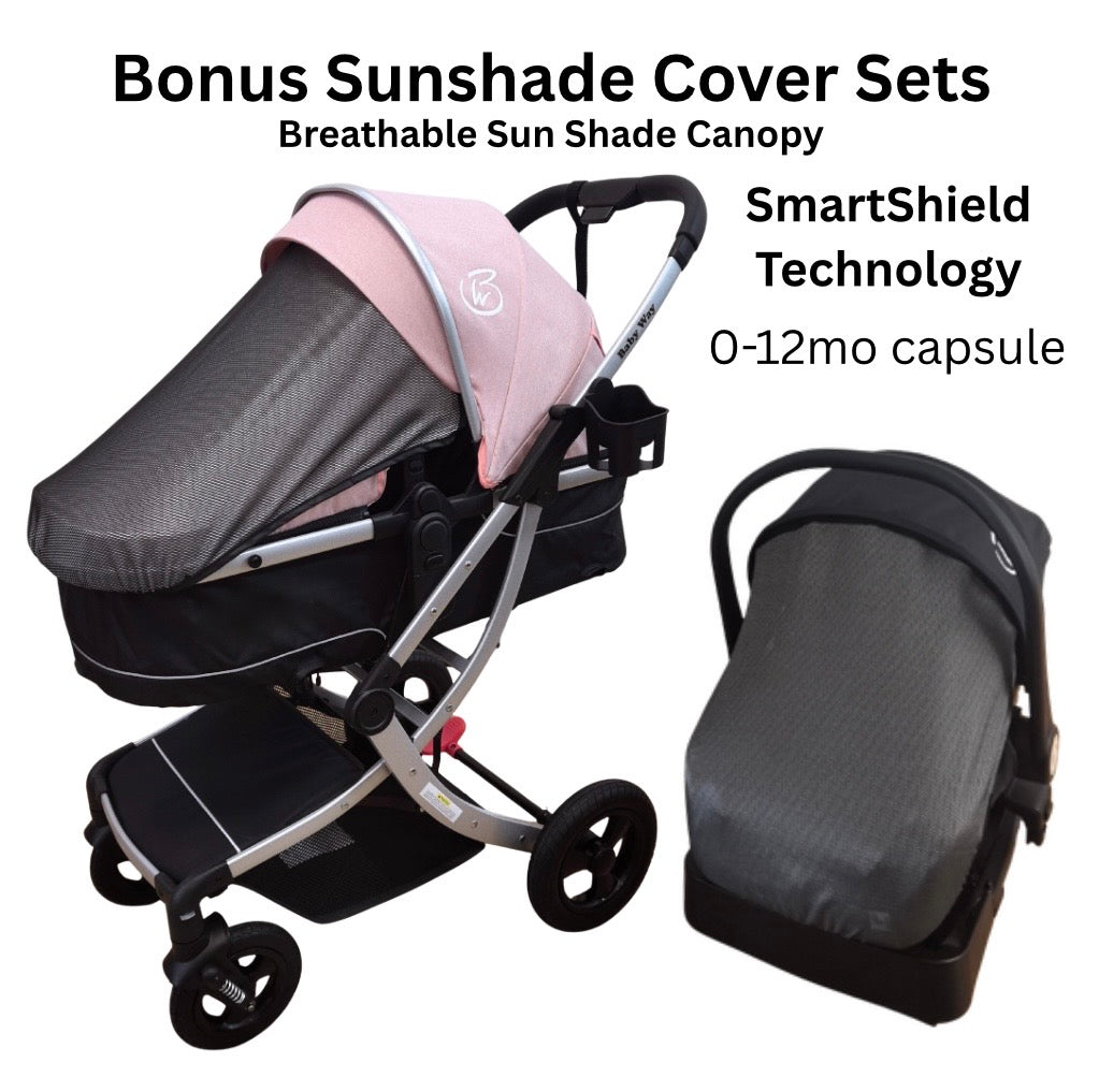 Legacy Travel System - Stroller + Bassinet + Capsule with Mattress and Food Tray - Pink Skin