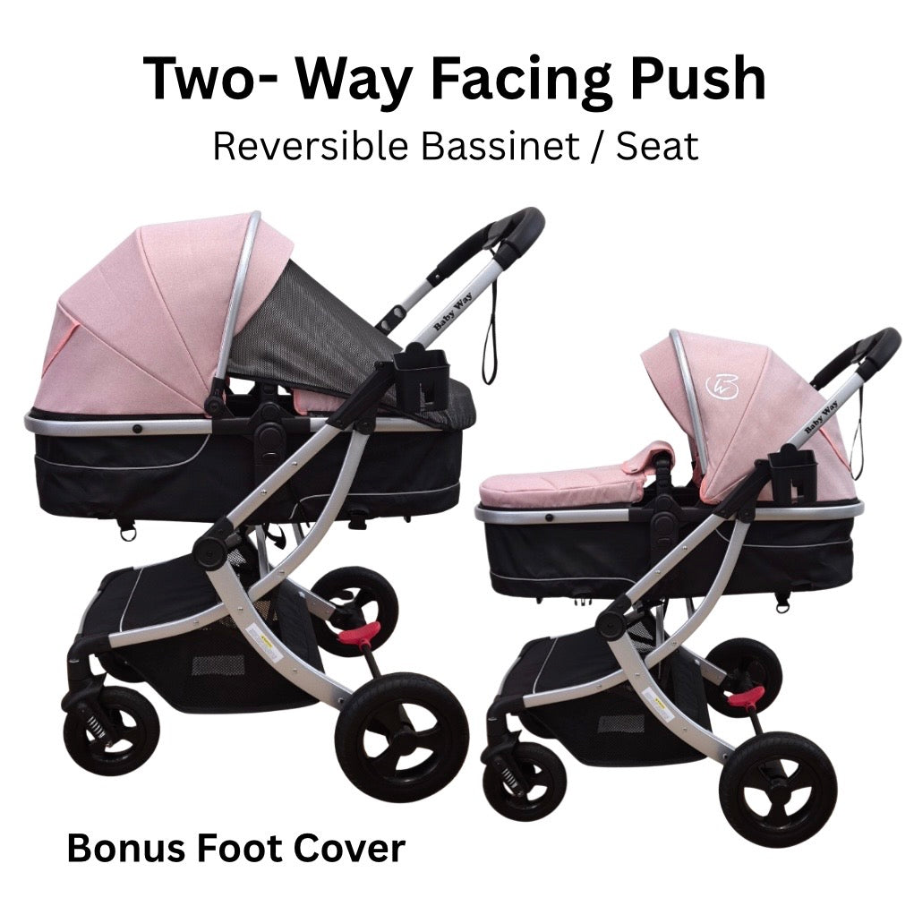 Legacy Travel System - Stroller + Bassinet + Capsule with Mattress and Food Tray - Pink Skin