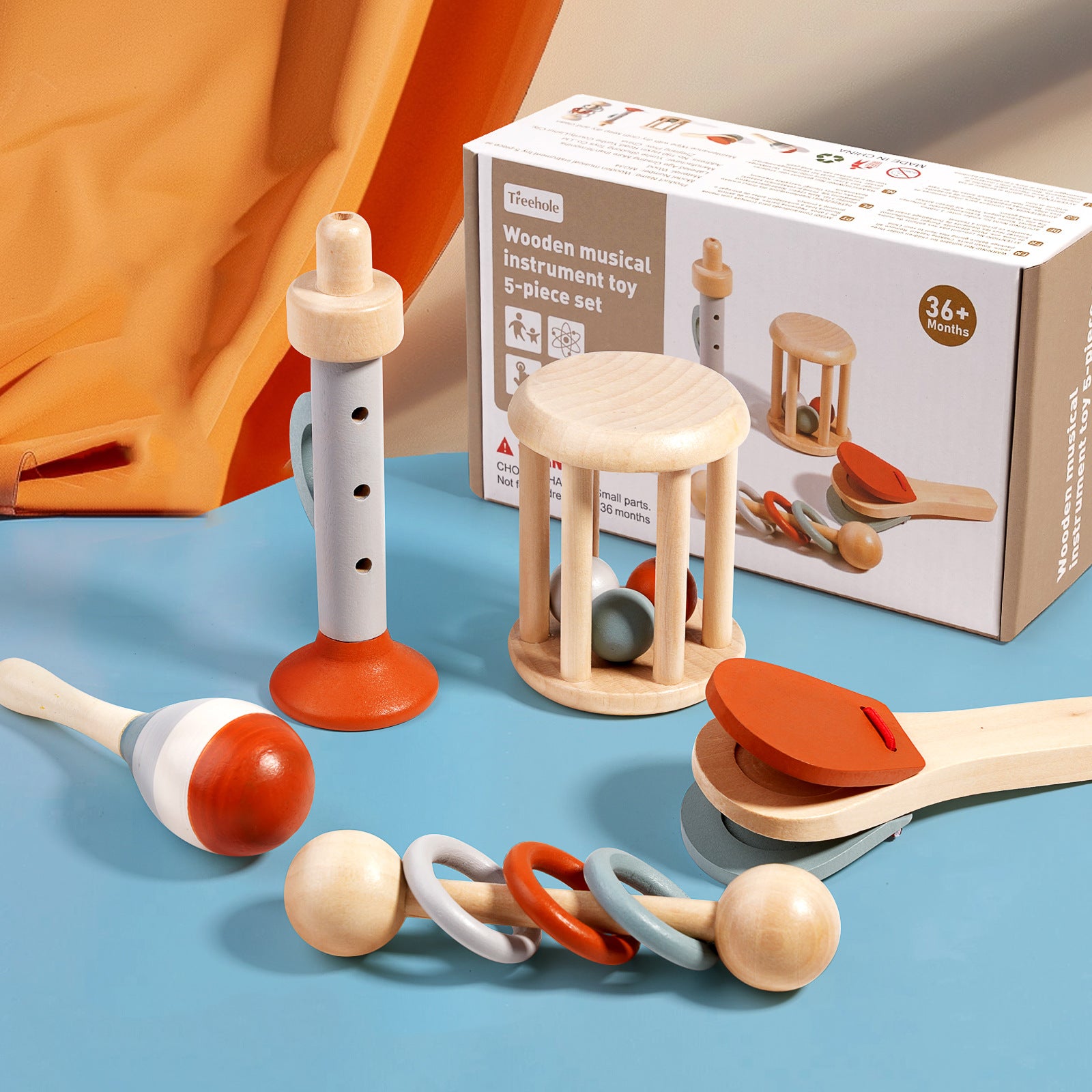 Wooden Cage Bell Baby Rattle Toy