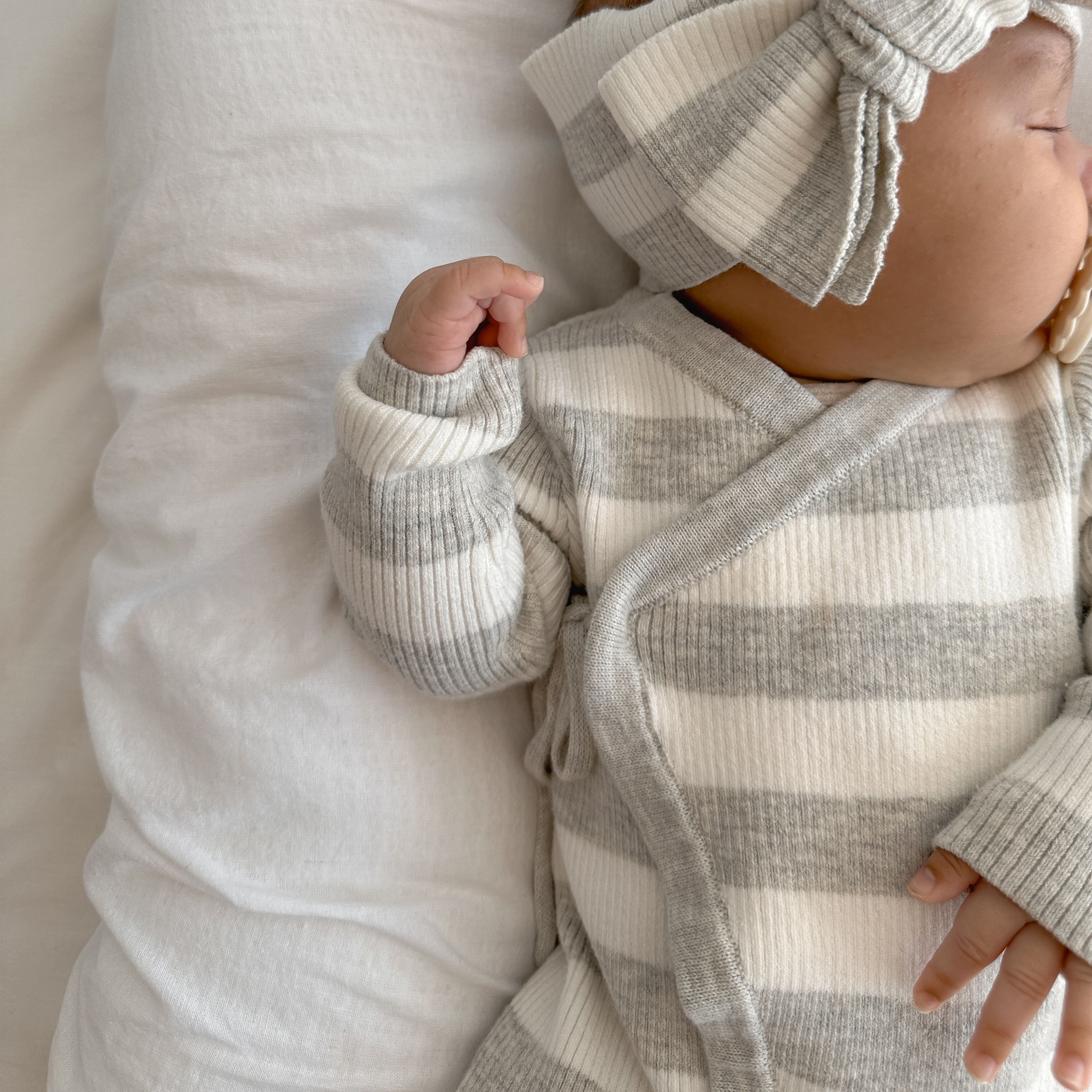 PREORDER -Basics ribbed knit onesie- Milk and mist stripe- PREORDER