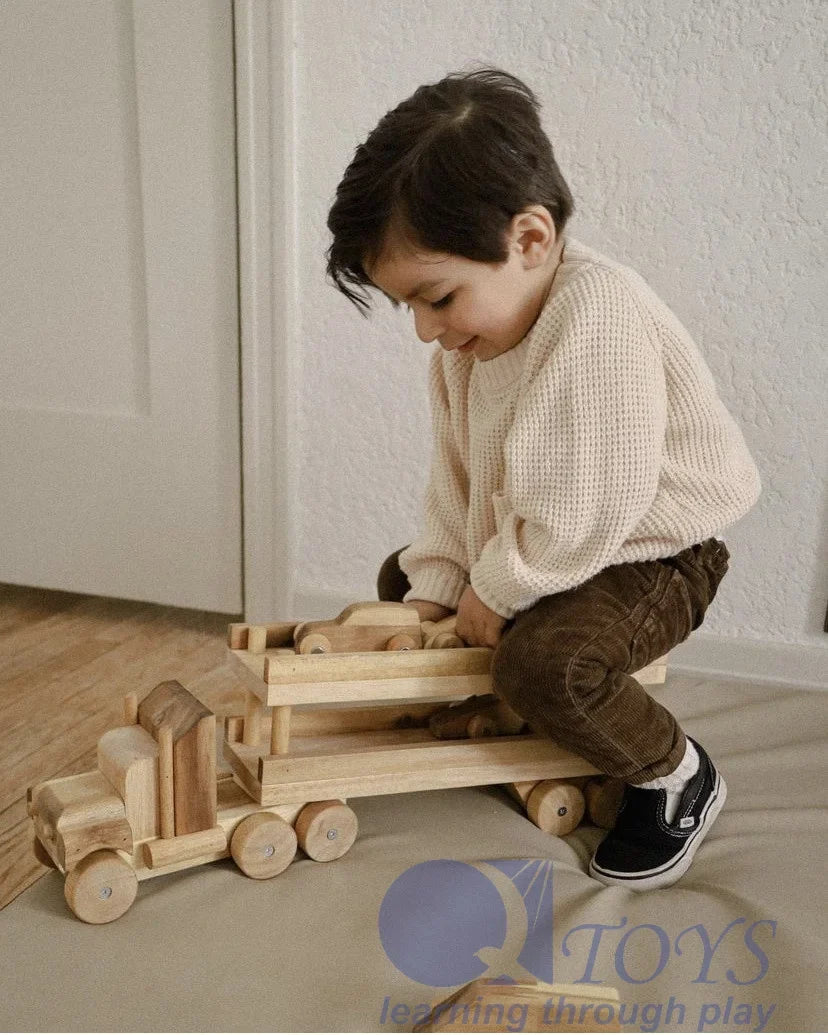 Wooden Car Transport Truck - QToys | Wooden Toy NZ