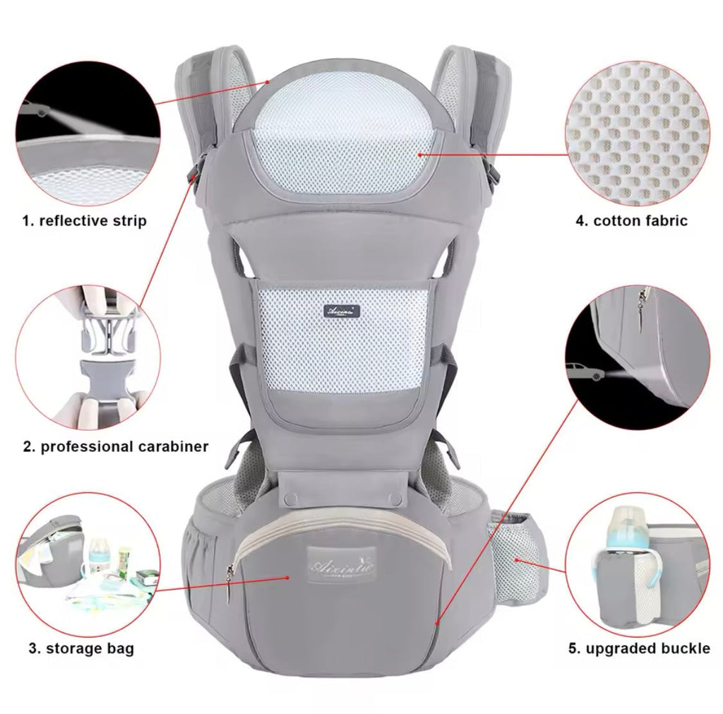 Ergonomic Multi-Function Baby Carrier with Hip Seat | 0-36 Months - BLACK