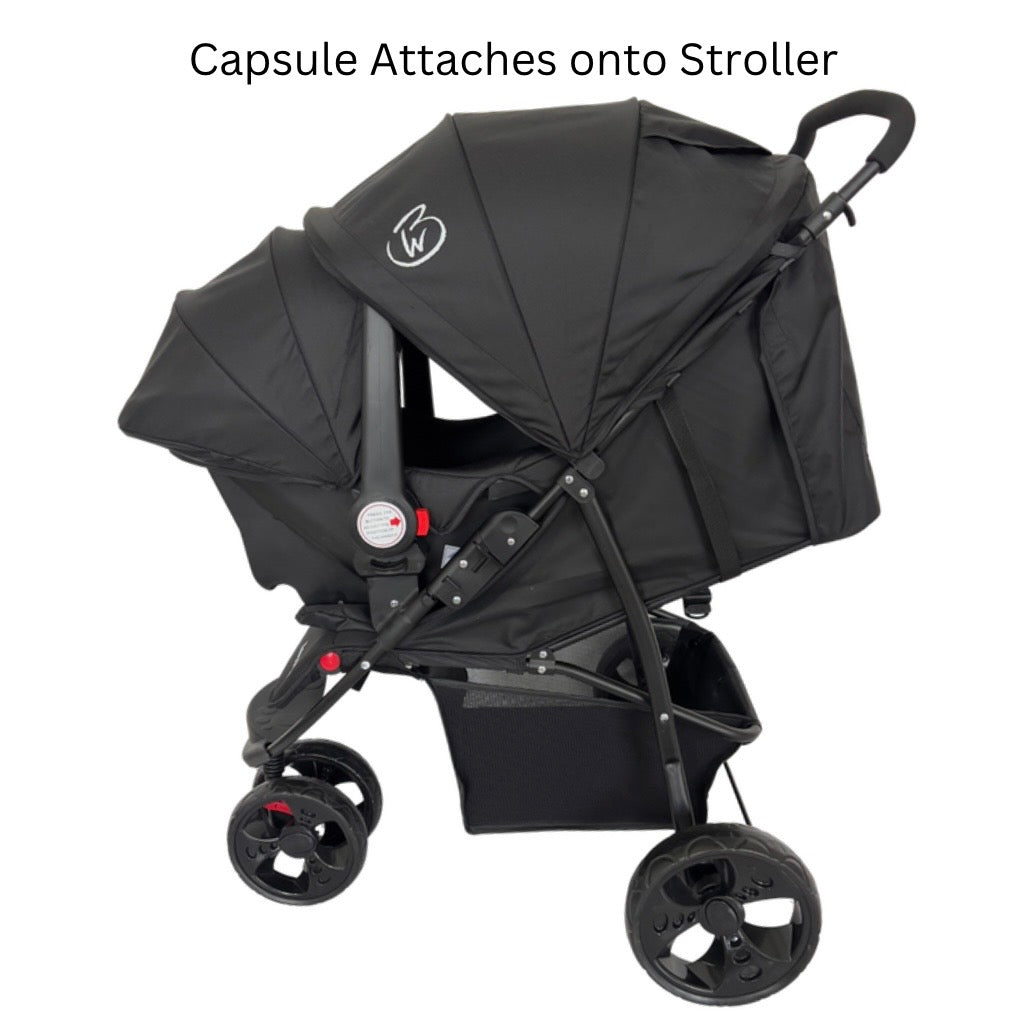 Explorer 3-Wheel Stroller + Capsule Car Seat with Base + Liner and Food Tray