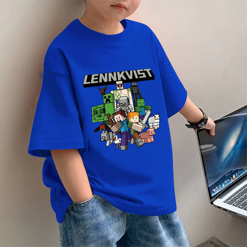 Boys' Short Sleeve T-Shirt My World Print Kids Loose  Mid to Big Kids Loose Top