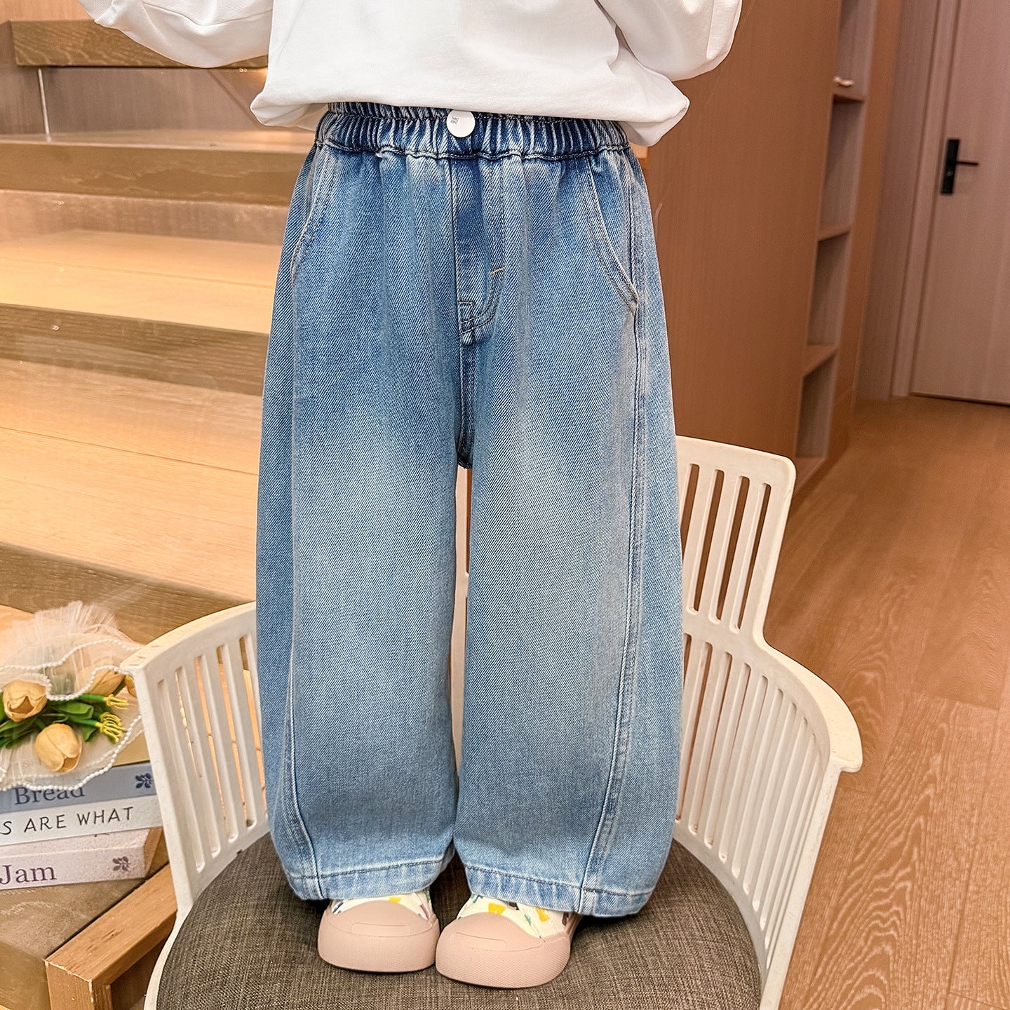 Children's Cartoon Straight Pants  Girls' Campus Jeans Kids