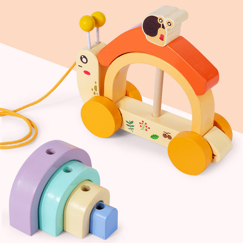 Wooden Rainbow Snail Walker Toy
