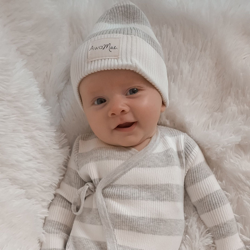 Basics ribbed knit beanie - Milk and mist stripe