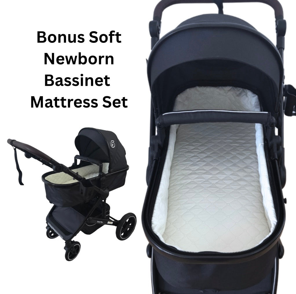 Supra Black - 3in1 Stroller Buggy + Bassinet + Capsule Travel System with Sunshade Sets and Food Tray & Grey Colour Pack