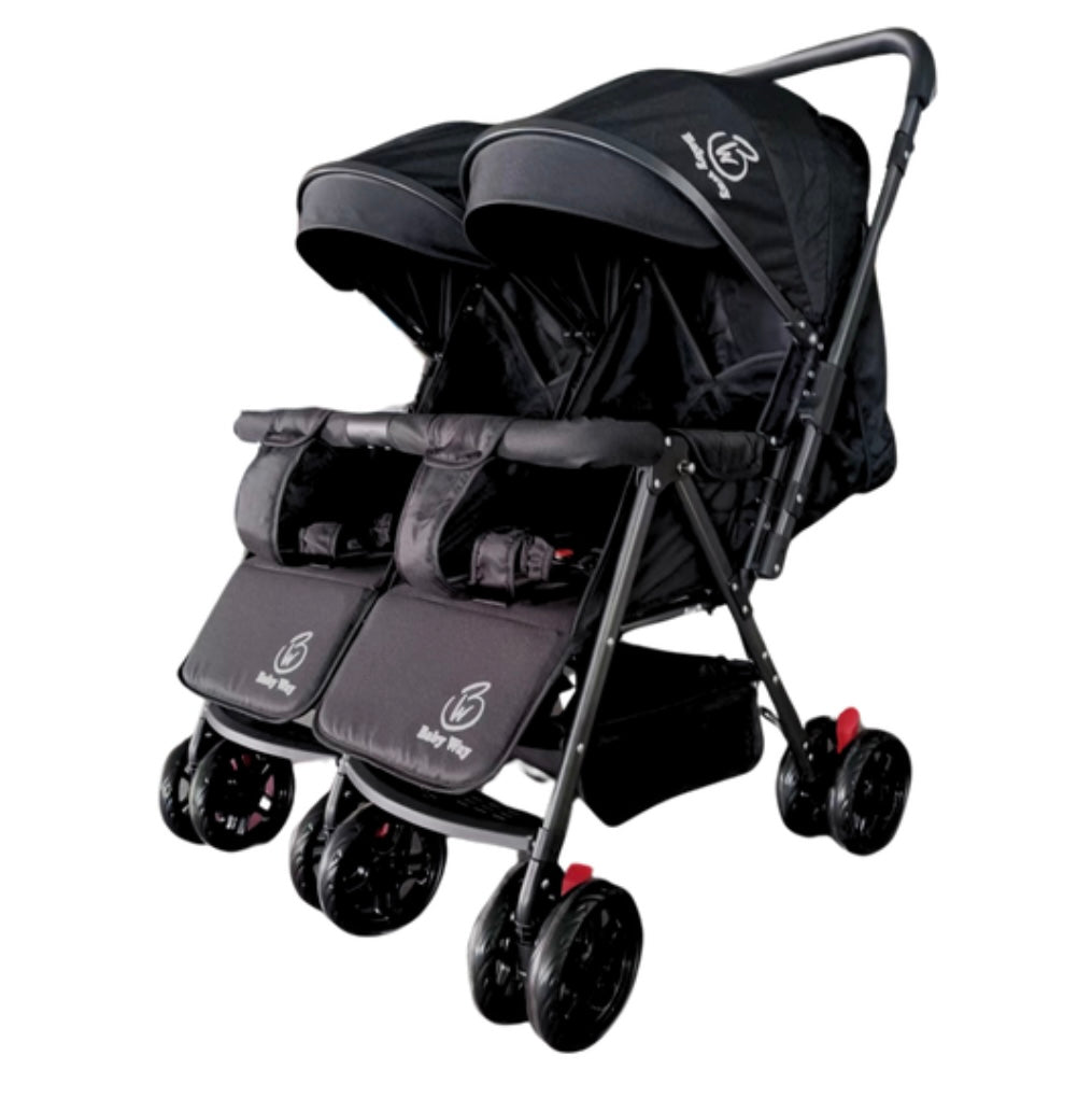 Black 2-Way Folding Compact Double / Twin Stroller + Rain Cover