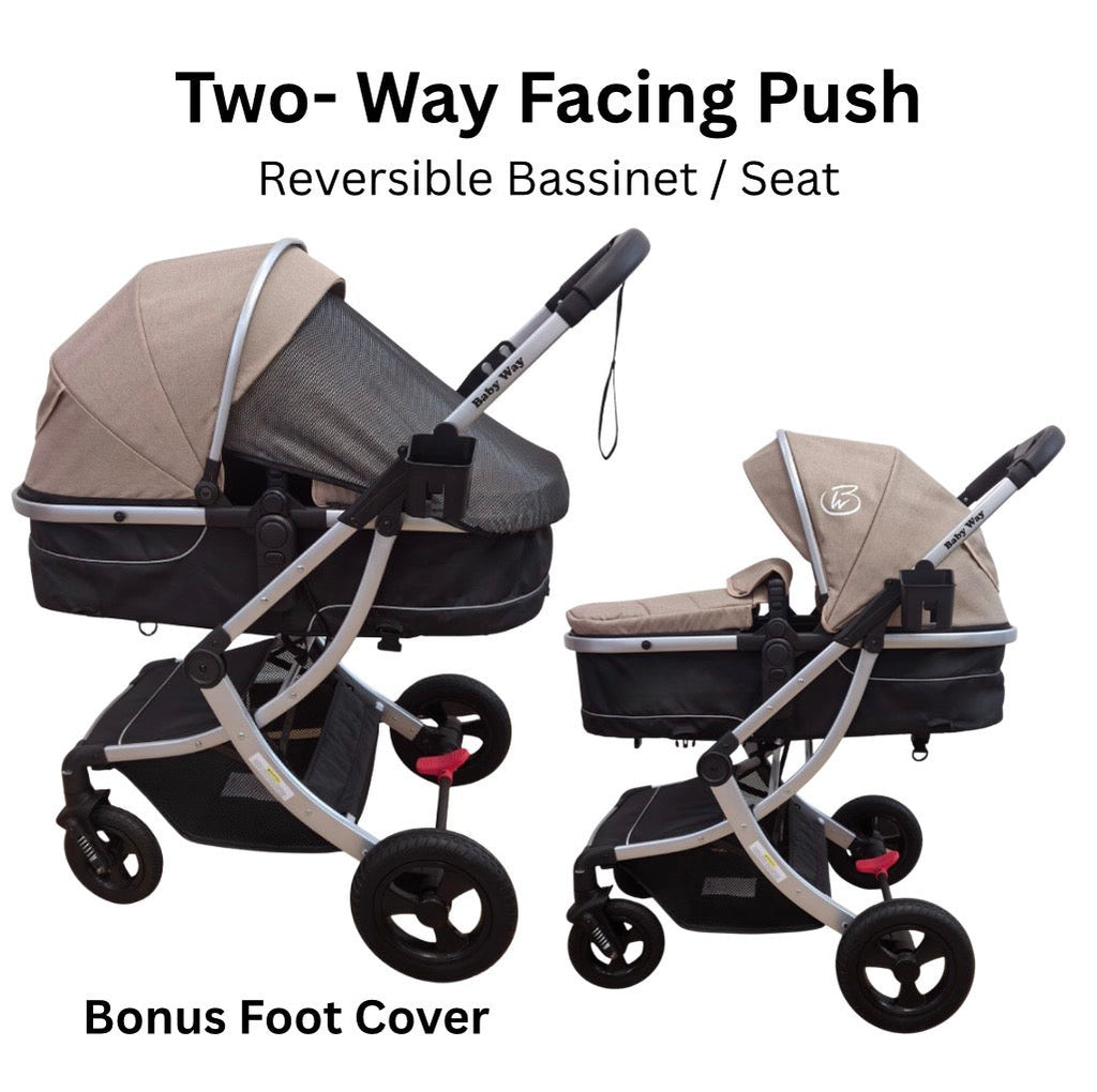 Legacy Travel System - Stroller + Bassinet + Capsule with Mattress and Food Tray - Beige Skin
