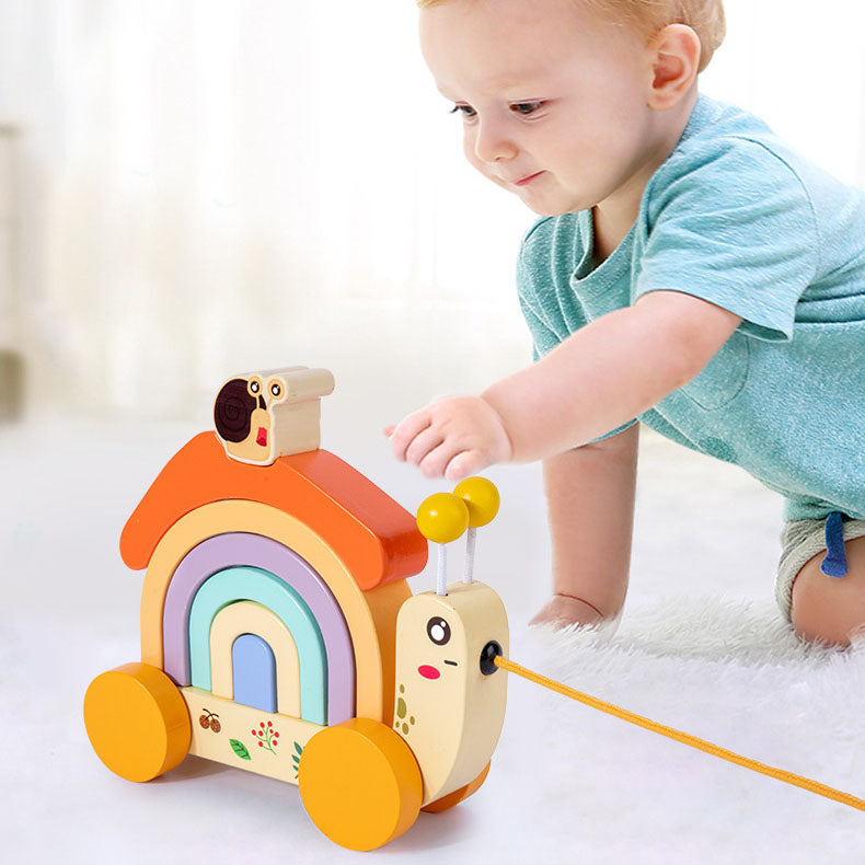 Wooden Rainbow Snail Walker Toy